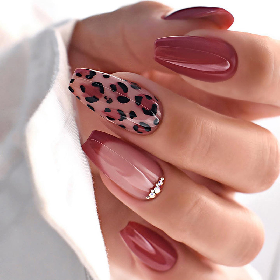 Decorative Press-On Nail Set with Stylish Leopard Accents kalsten