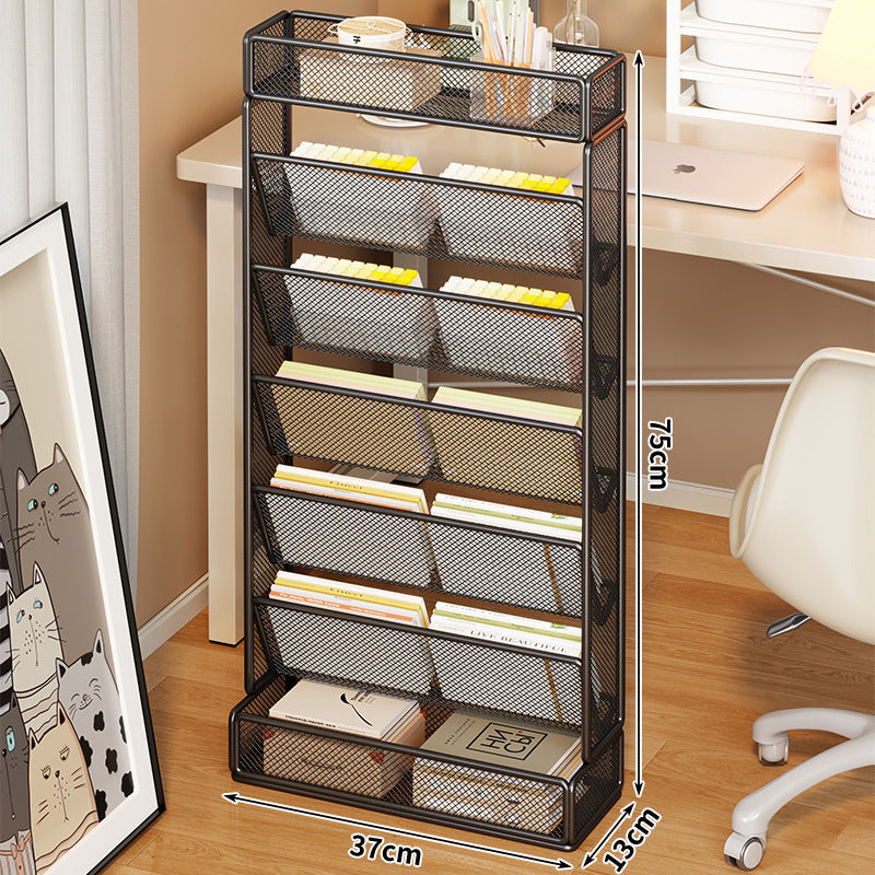 Slim Vertical Mesh Magazine and File Organizer Rack with Angled Pockets