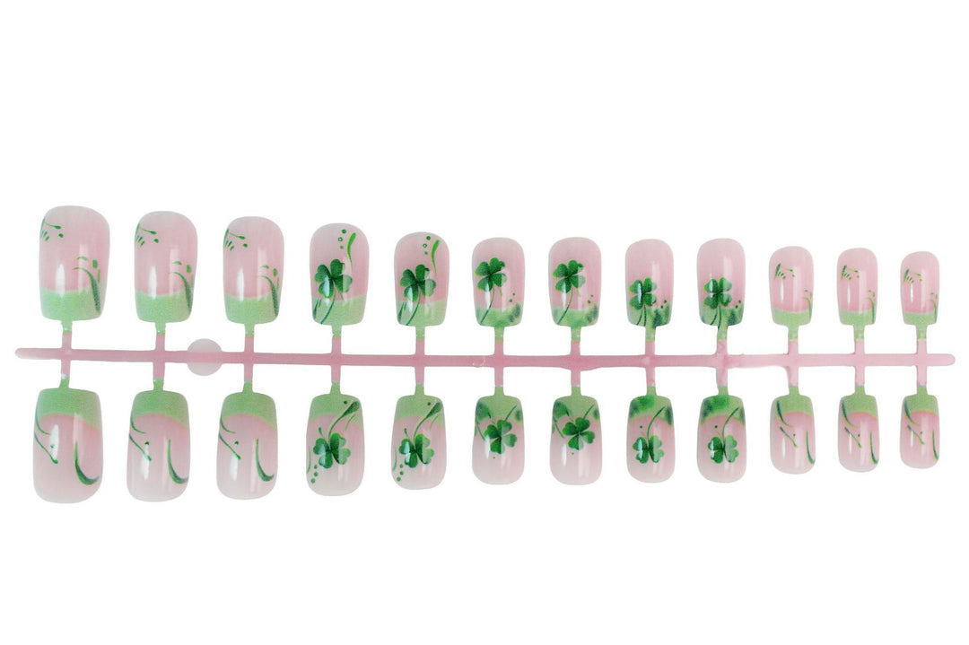 Artificial nail set with festive glitter and clover motifs Kalsten