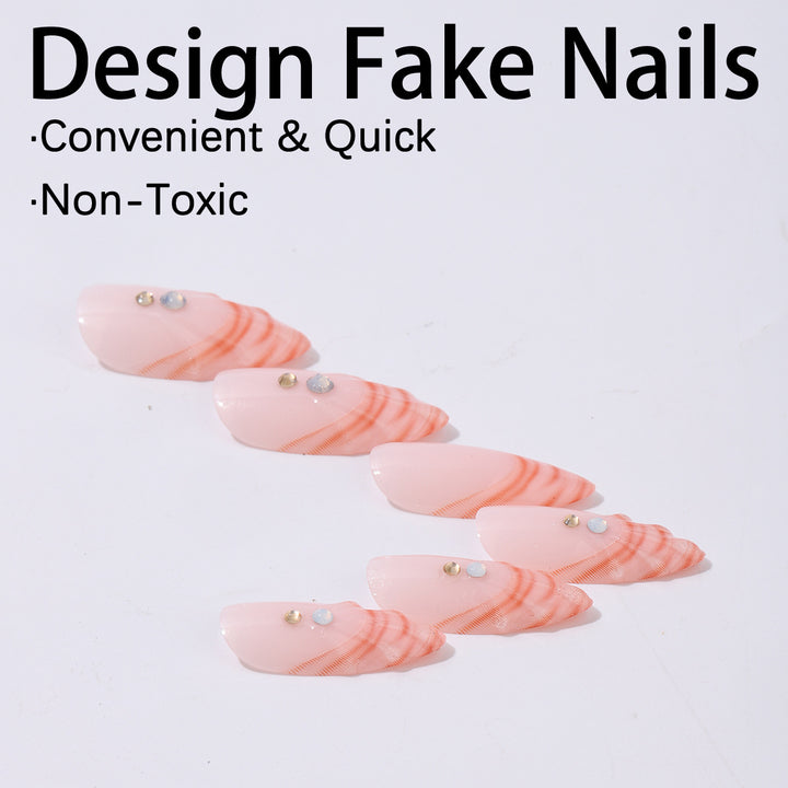 Acrylic nail set with curved tip style and glitter accents Kalsten