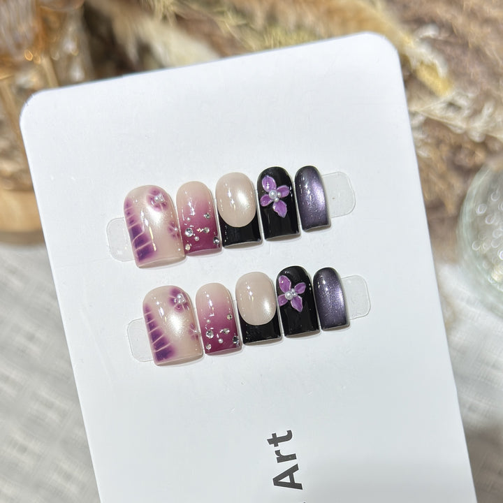 Decorative Press-On Nail Art Set with Floral and Gem Accents Kalsten