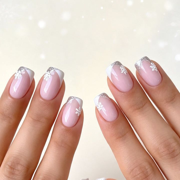 Elegant Snowflake French Tip Nail Art Kalsten