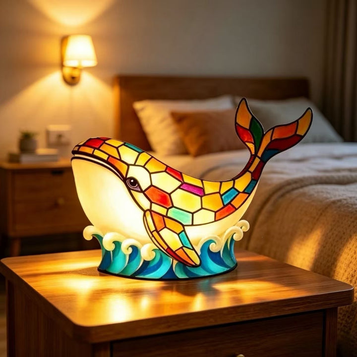 Stained Glass Dolphin Night Light Lamp Kalsten