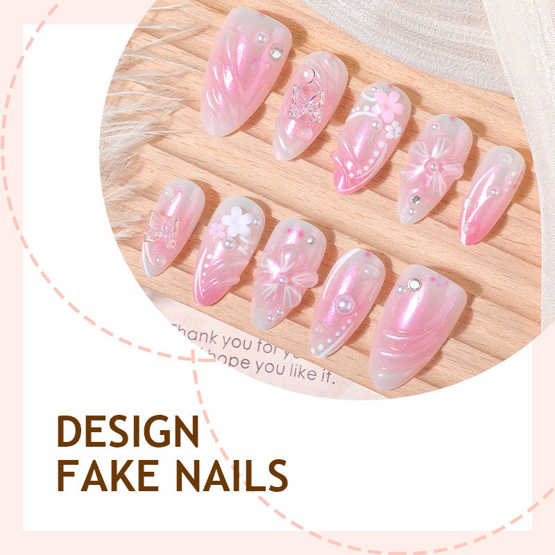 Acrylic nail set with elegant flower design and glitter accents Kalsten