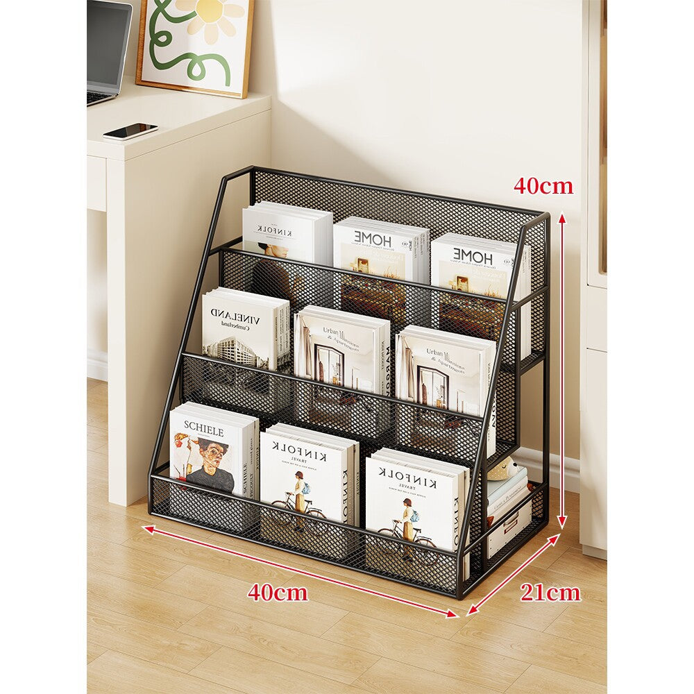 Angled Mesh Rolling Magazine and Book Display Shelf with Locking Casters