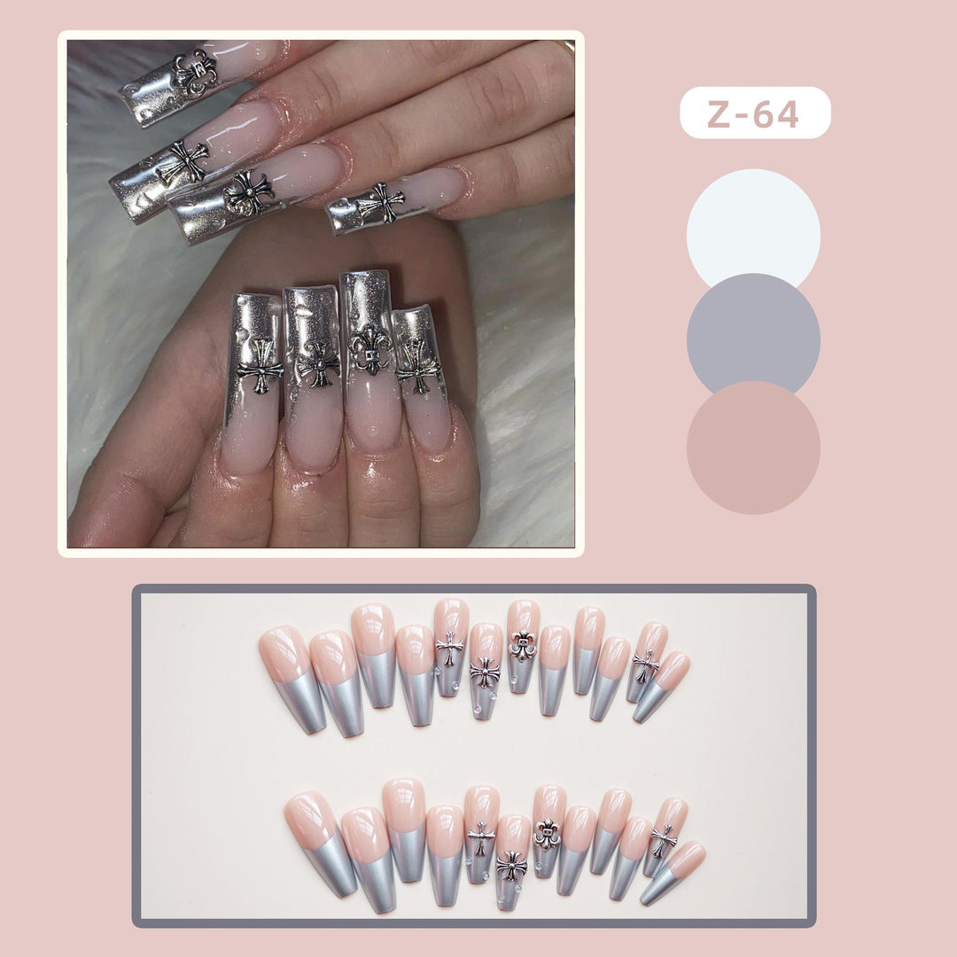 Decorative Press-On Nails with Silver Accents