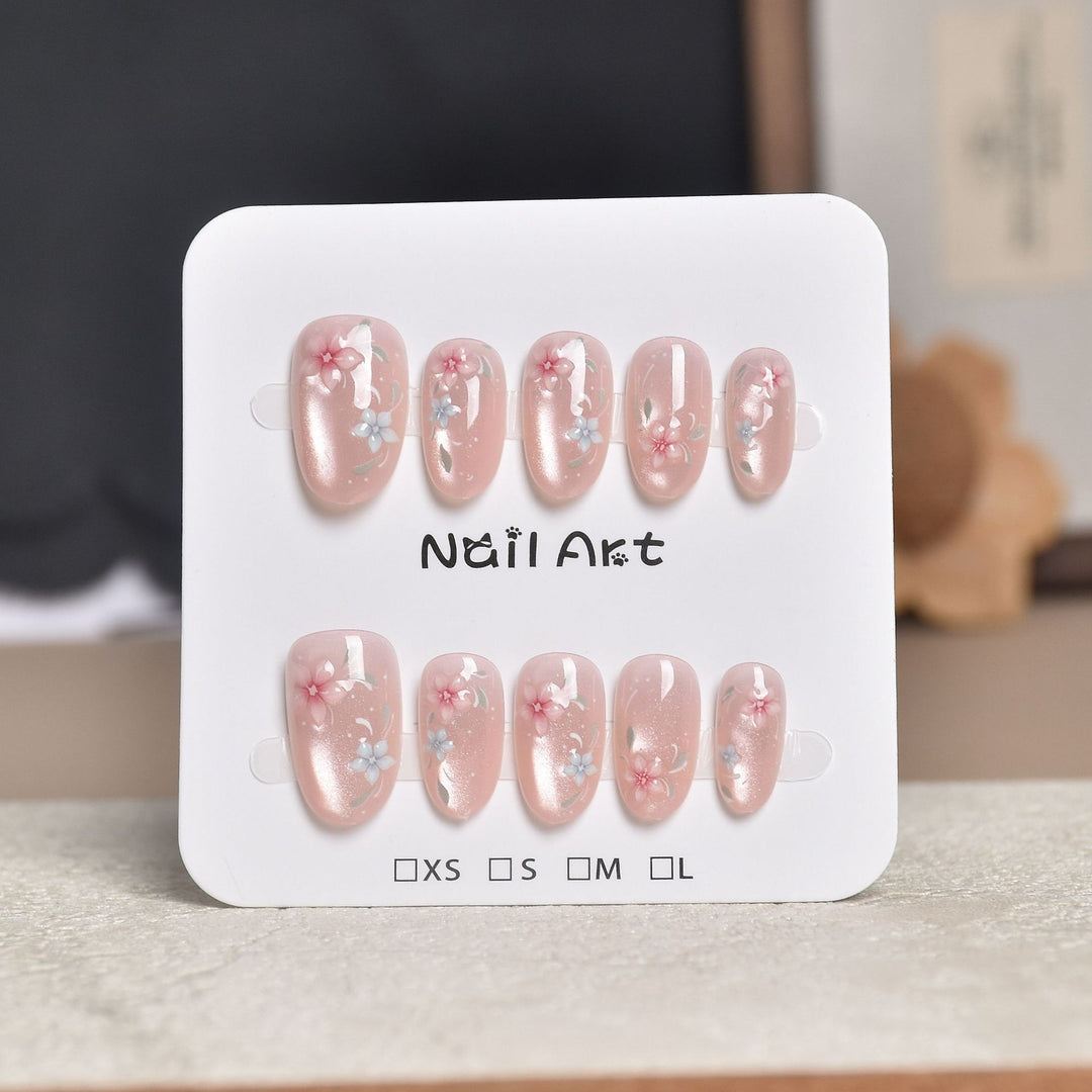 Decorative Press-On Nail Extensions with Floral Accents Kalsten