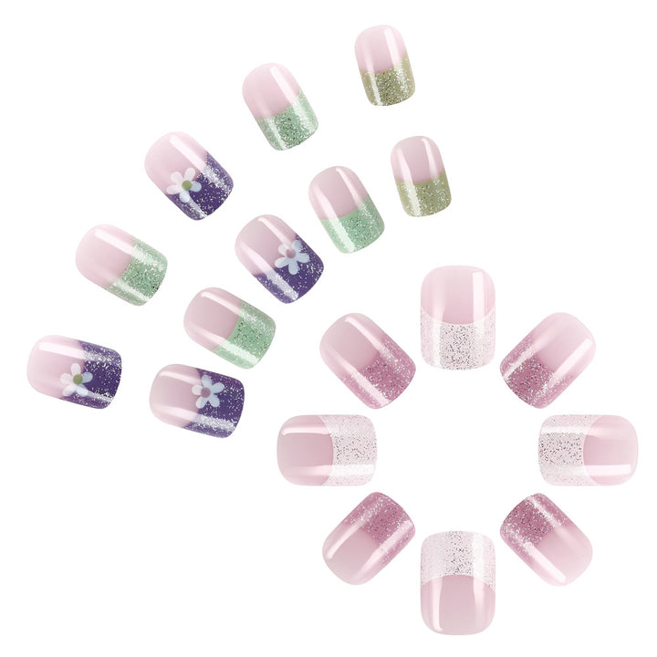 Glittery Pastel Floral Press-On Nails Kalsten