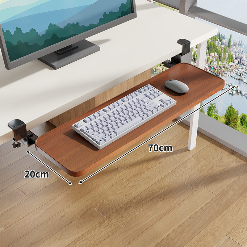 Clamp-Mounted Sliding Ergonomic Woodgrain Keyboard & Mouse Platform