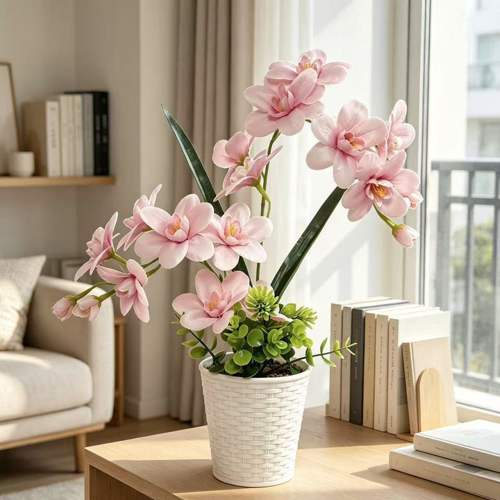 Artificial Orchid Plant Arrangement for Indoor Home Decor Display