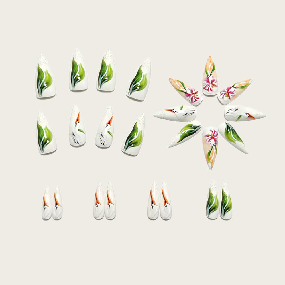 Artificial Nail Set with Floral Stork Design Kalsten