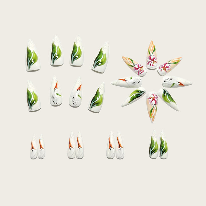 Artificial Nail Set with Floral Stork Design Kalsten
