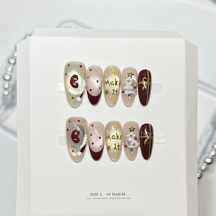 Glittery Press-On Nail Art Set with Snowflake Design Kalsten