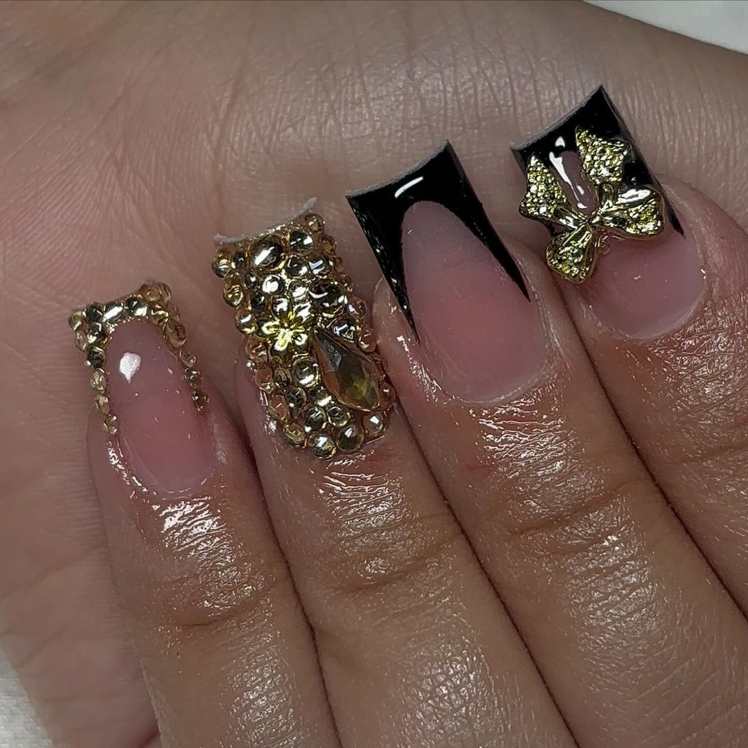 Decorative Press-On Nail Set with Gemstone Accents Kalsten