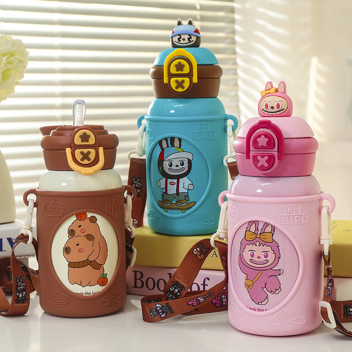 Women's insulated children's water bottle with ergonomic carrying system and fun animal design Kalsten