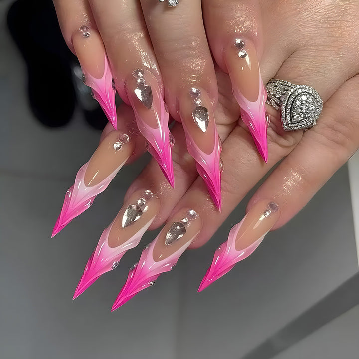 Stiletto Press-On Nails with Gem and Gradient Design Kalsten
