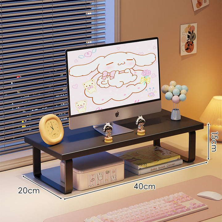 Elevated Monitor Riser Stand with Wood-Effect Top Metal Frame and Under-Shelf Storage