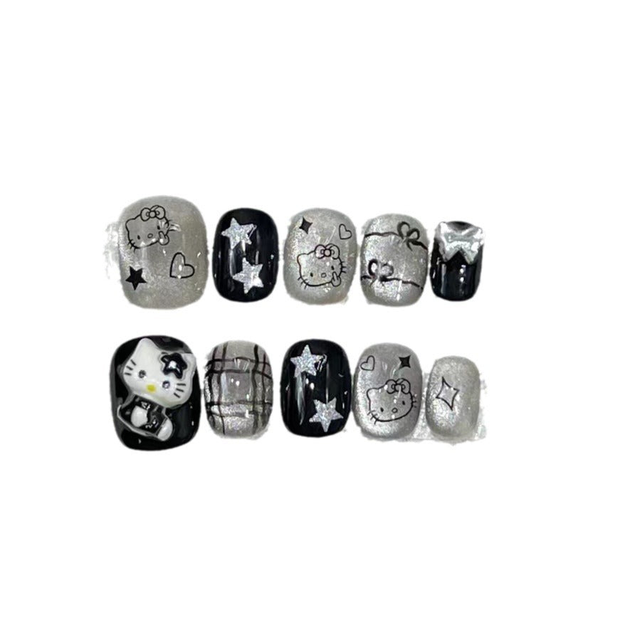 Fun and Whimsical Press-On Nail Set with Cartoon Accents Kalsten