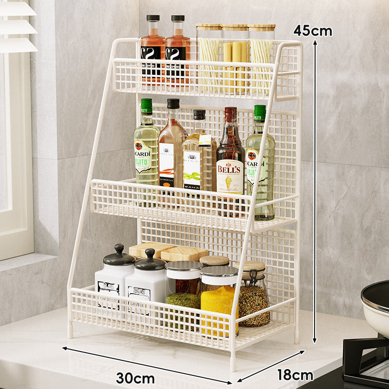 Three-Tier Mesh Countertop Kitchen Organizer Rack for Bottles and Spices