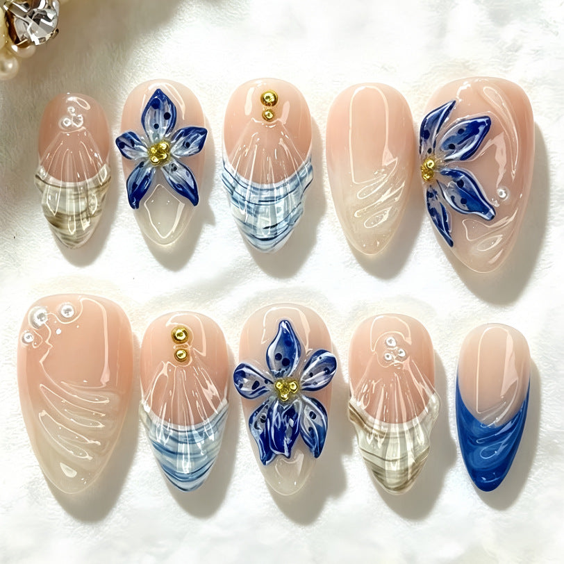 Stylish 3D Flower Motif Artificial Nails Kalsten
