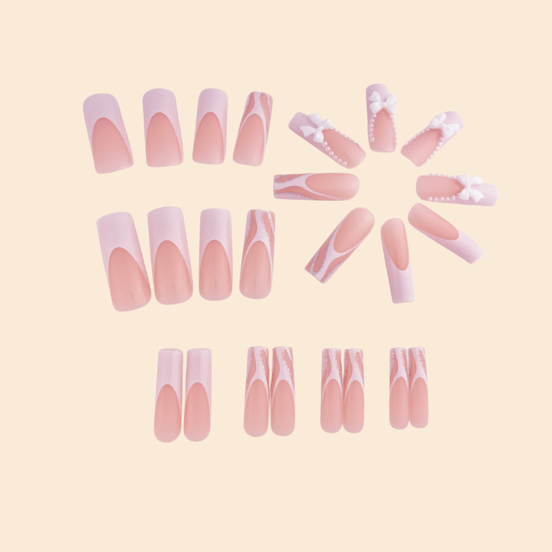 Decorative Long Coffin Nail Extensions with Bow Accents Kalsten