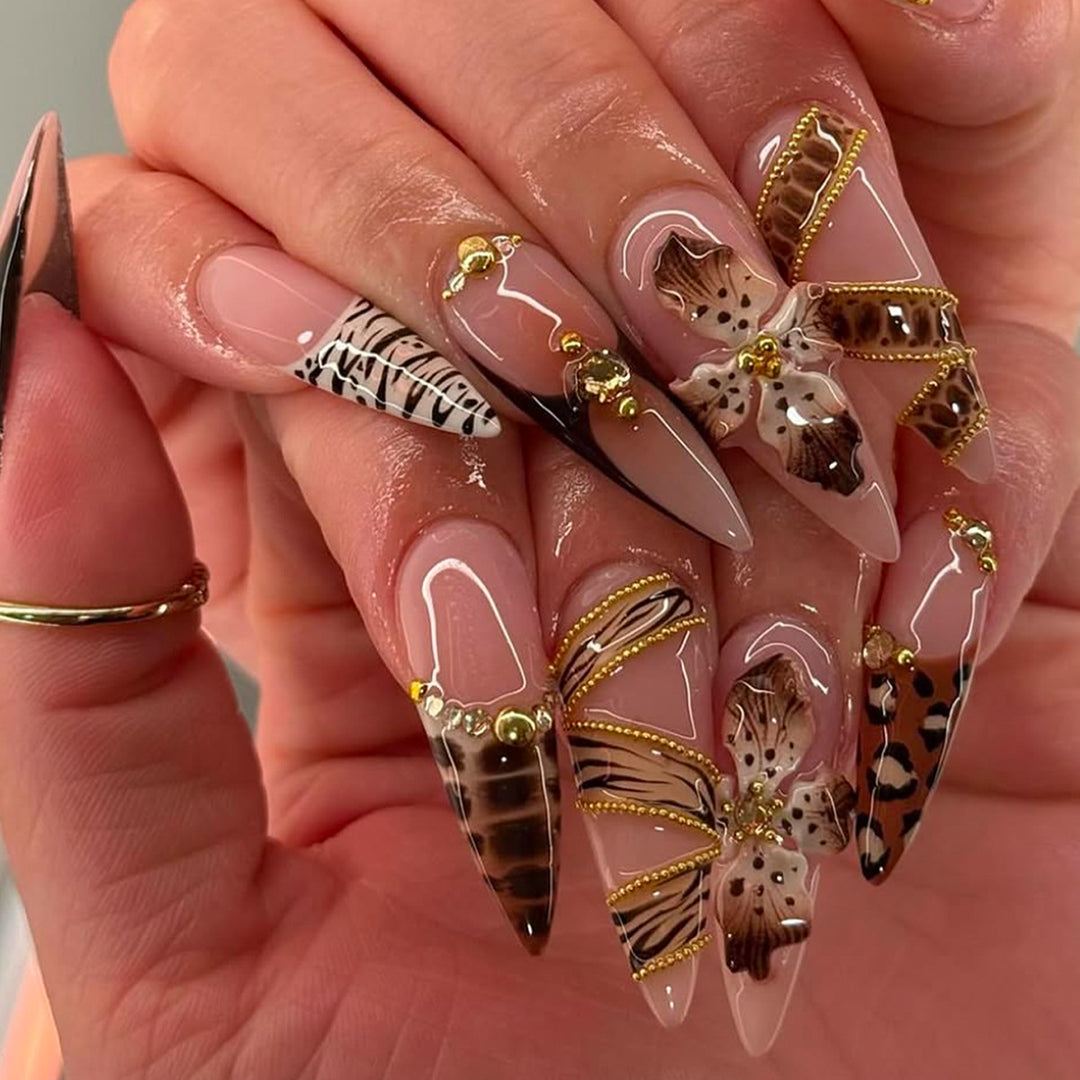 Artificial Stiletto Artificial Nails with Glamorous Animal Designs Kalsten