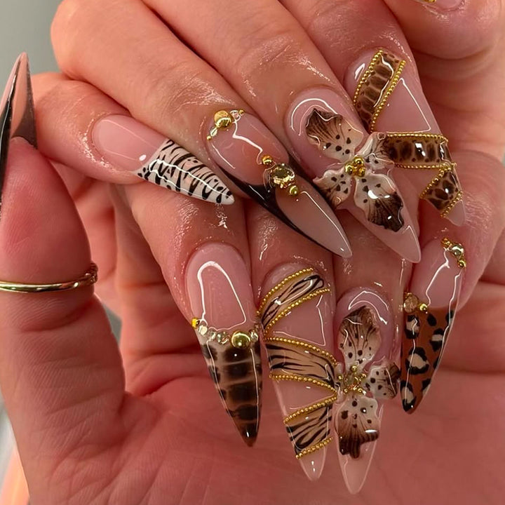 Artificial Stiletto Artificial Nails with Glamorous Animal Designs Kalsten