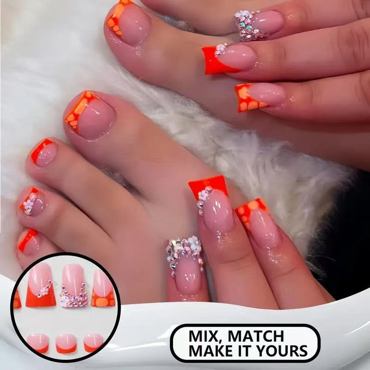 Decorative Press-On Nail Set with Vibrant Shapes and Gems Kalsten