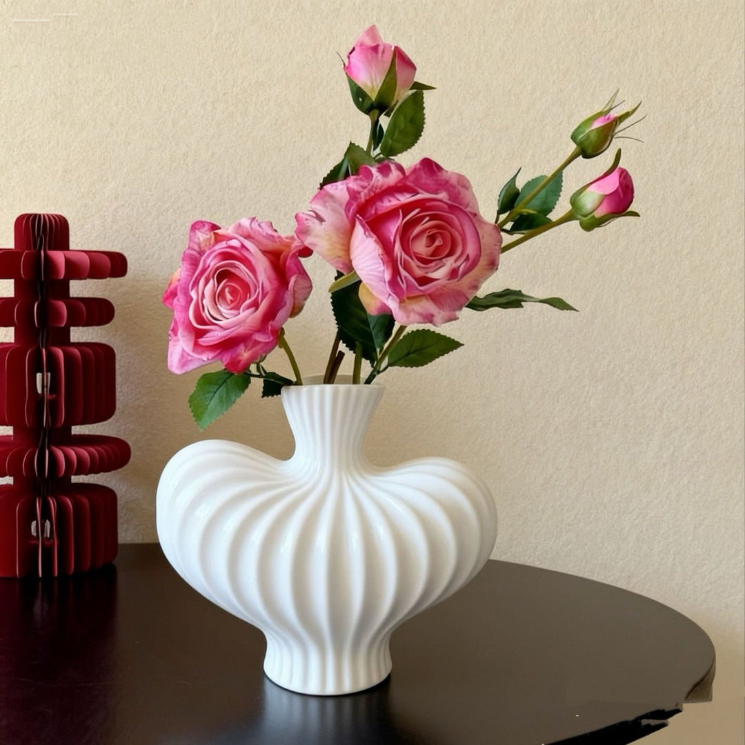 Decorative Ribbed Ceramic Vase for Home Display