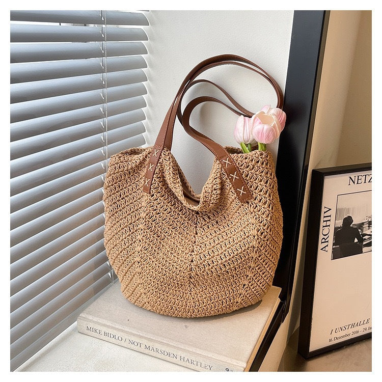Shoulder Bag Made of Hand-Woven Straw Mix Kalsten