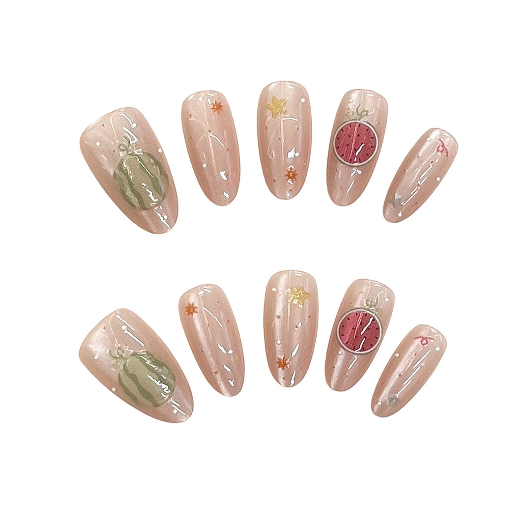 Artistic Press-On Nail Set with Elegant Fruit Designs Kalsten