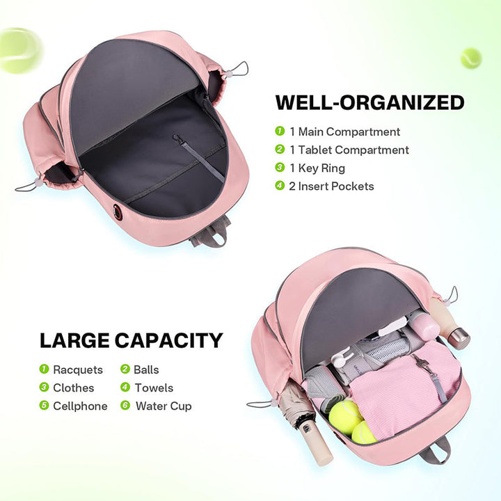 Sporty backpack for tennis with integrated shoe compartment and practical pockets Kalsten