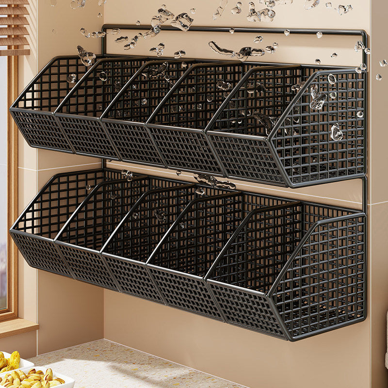 Wall-Mounted Dual-Tier Ventilated Kitchen Produce Storage Basket