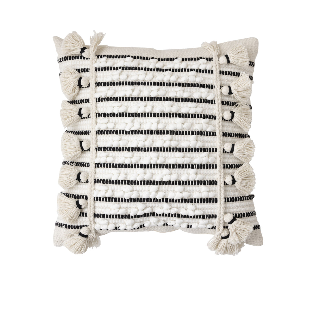 Woven Boho decorative cushion with tassels, tufted relief and handcrafted details