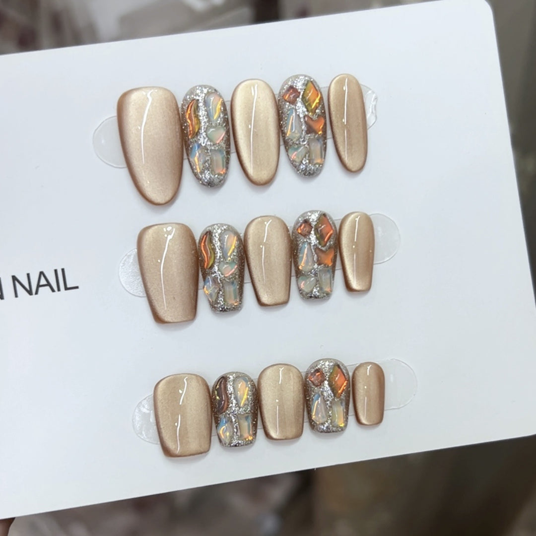 Luxe Press-On Nail Set with Gemstone Accents Kalsten