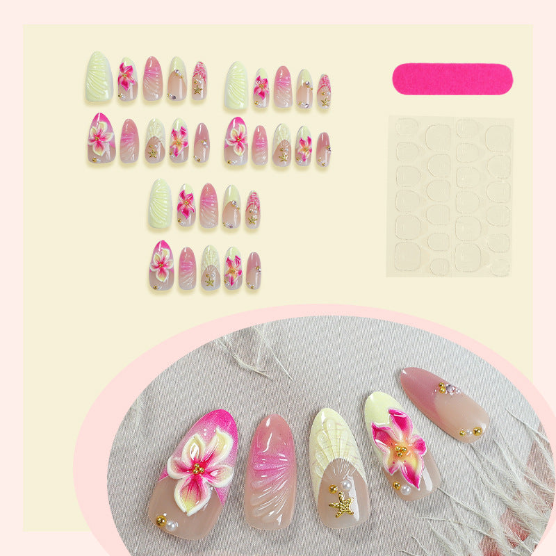 Floral Design Press-On Nail Set with Decorative Accents Kalsten