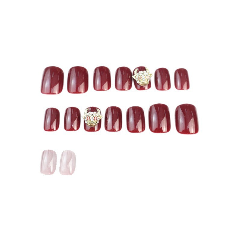 Elegant Press-On Nail Set with Rhinestone Accents