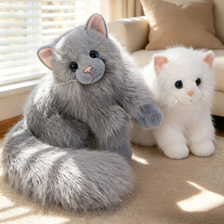 Realistic Long-Haired Plush Cat Decorative Cuddle Toy with Oversized Fluffy Tail Kalsten