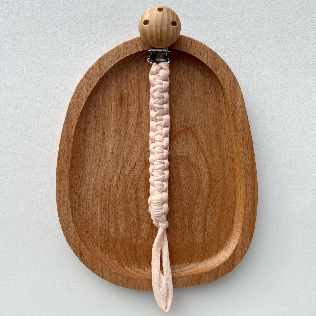 Braided Cotton Pacifier Clip with Wooden Safety Clip