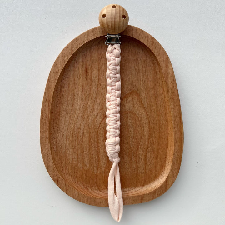 Braided Cotton Pacifier Clip with Wooden Safety Clip