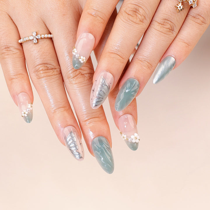 Artful stiletto nails with floral and decorative design Kalsten