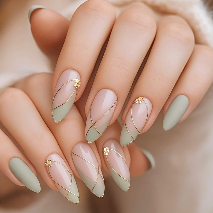 Elegant Press-On Nail Art Set with Decorative Floral Accents Kalsten