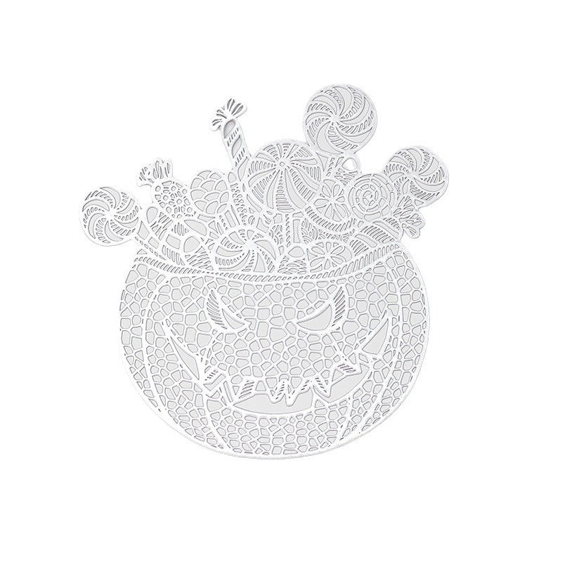 Filigree laser-cut pumpkin placemat made of wood for Halloween table decoration