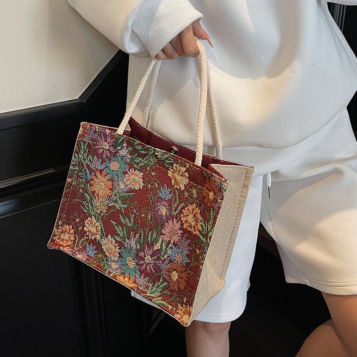 Floral Embroidered Canvas Tote Bag  1790616925