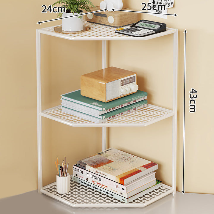 Triple-Tier Corner Metal Mesh Storage Shelf Unit for Bathroom Kitchen Living Room