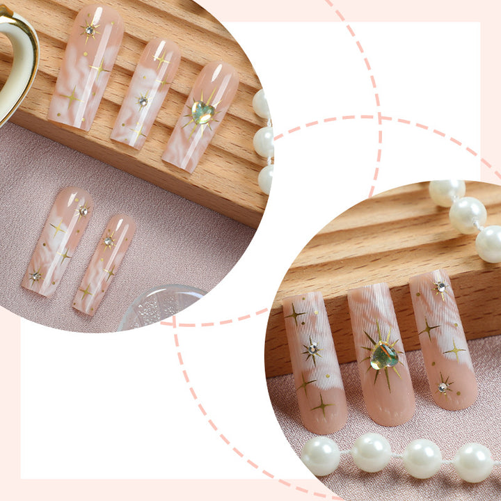 Artistic Press-On Nail Set with Floral and Gem Accents kalsten