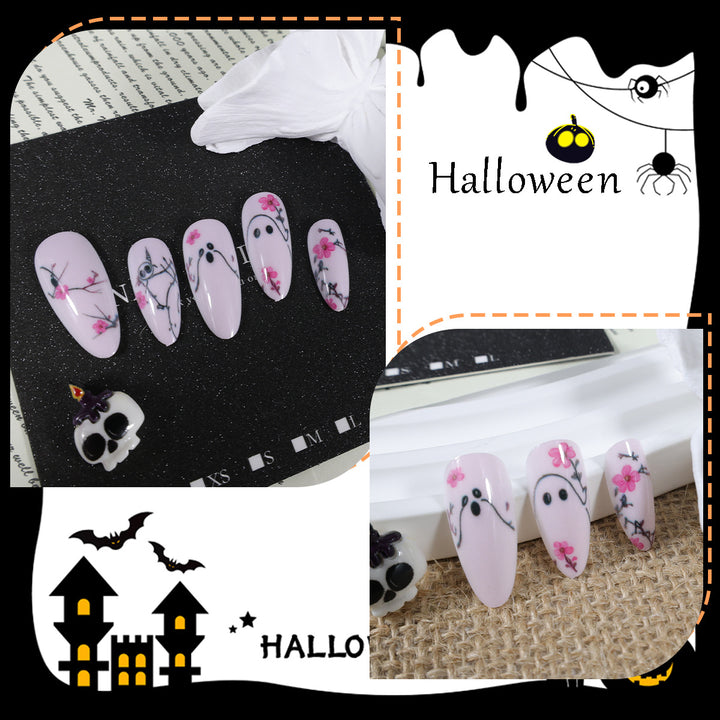 Artificial nail set with playful ghost and flower motifs Kalsten