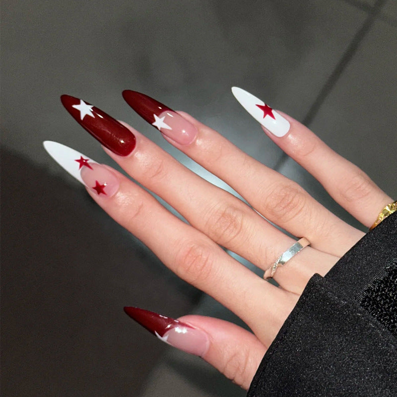 Artistic Star-Embellished Stiletto Press-On Nails Kalsten