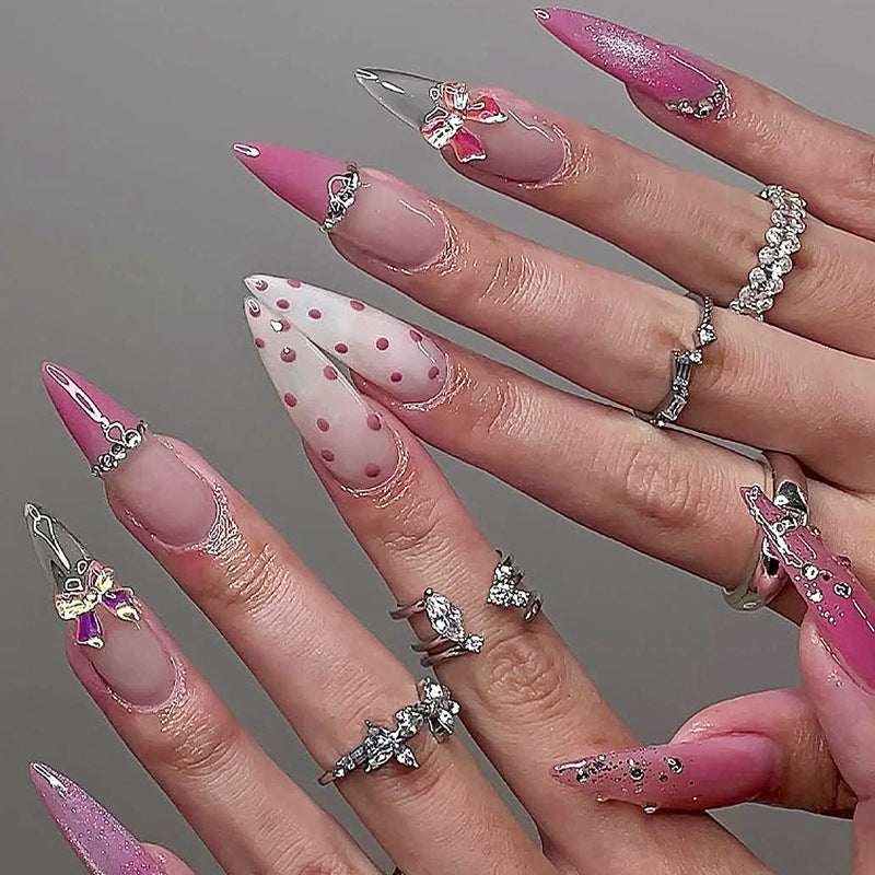 Decorative Press-On Nail Art Set with Glitter and Rhinestone Accents kalsten