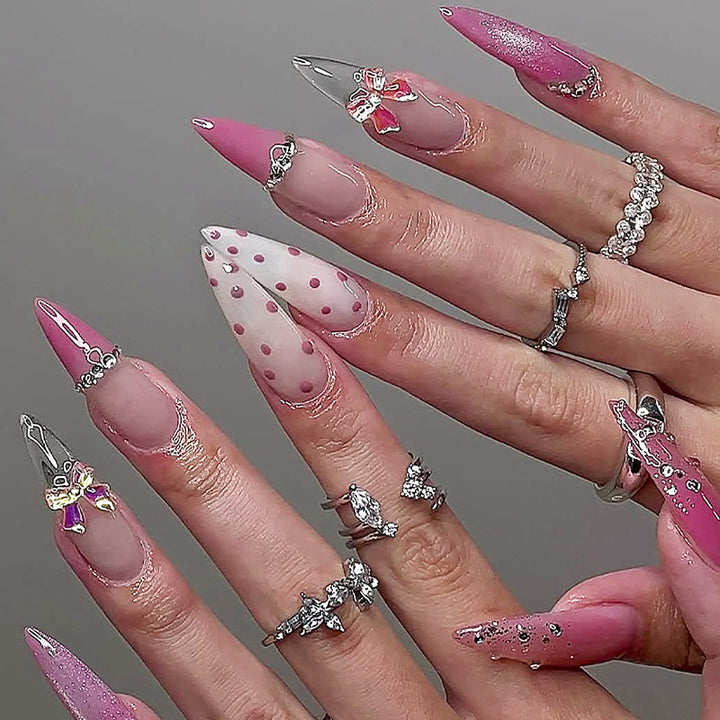 Decorative Press-On Nail Art Set with Glitter and Rhinestone Accents kalsten